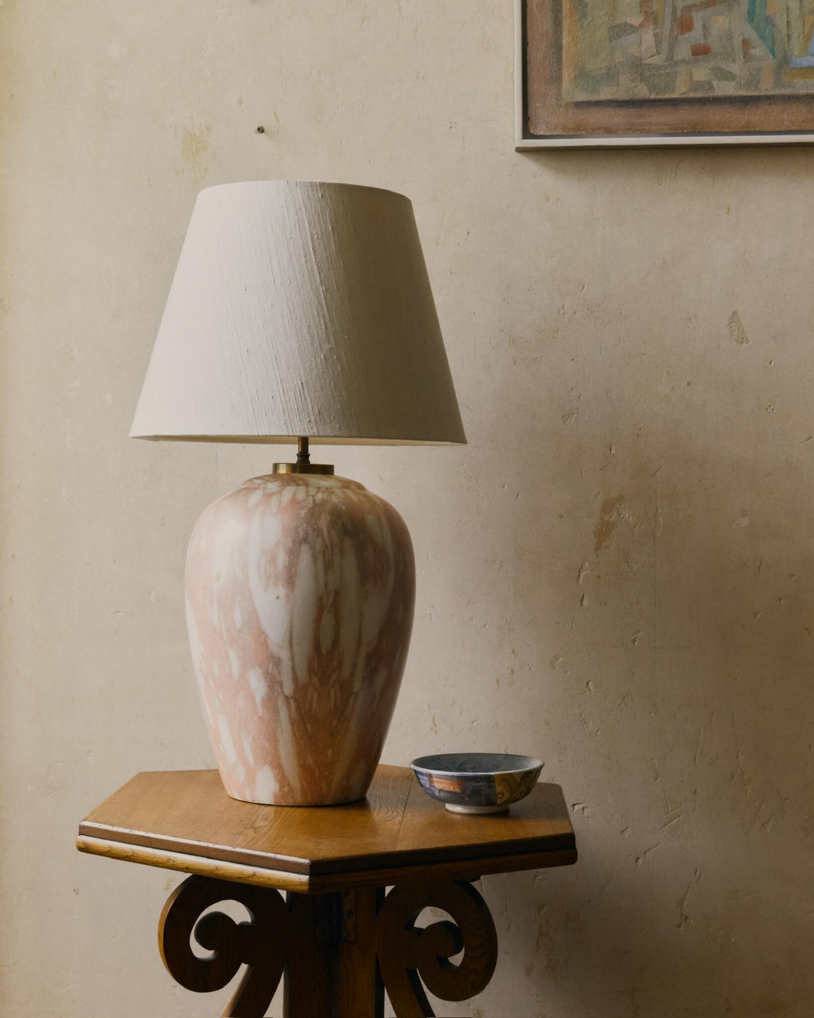 Large Marbled Pink and White Table Lamp image 2