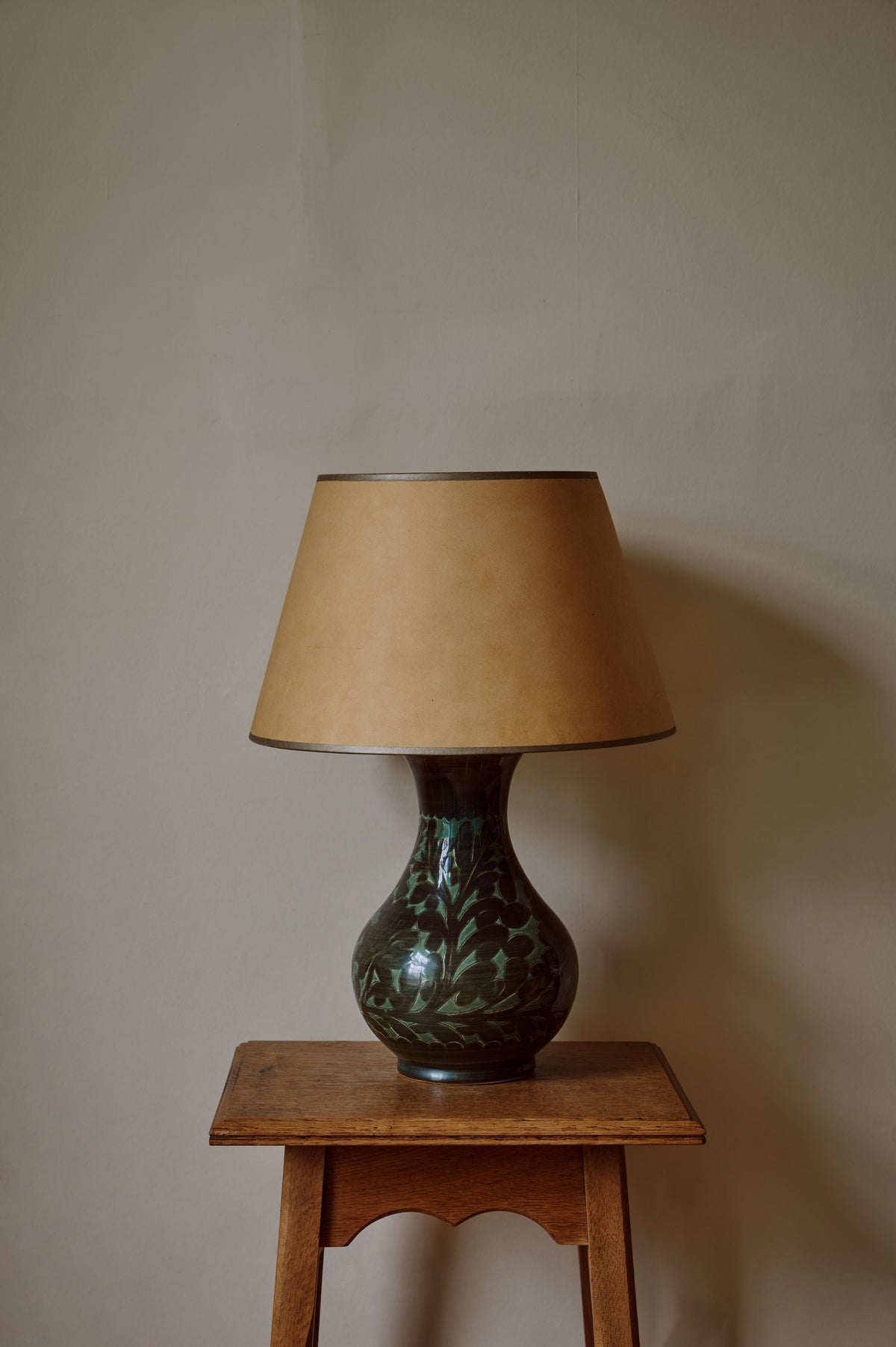 Two Tone Ceramic Lamp with Leaf Motifs