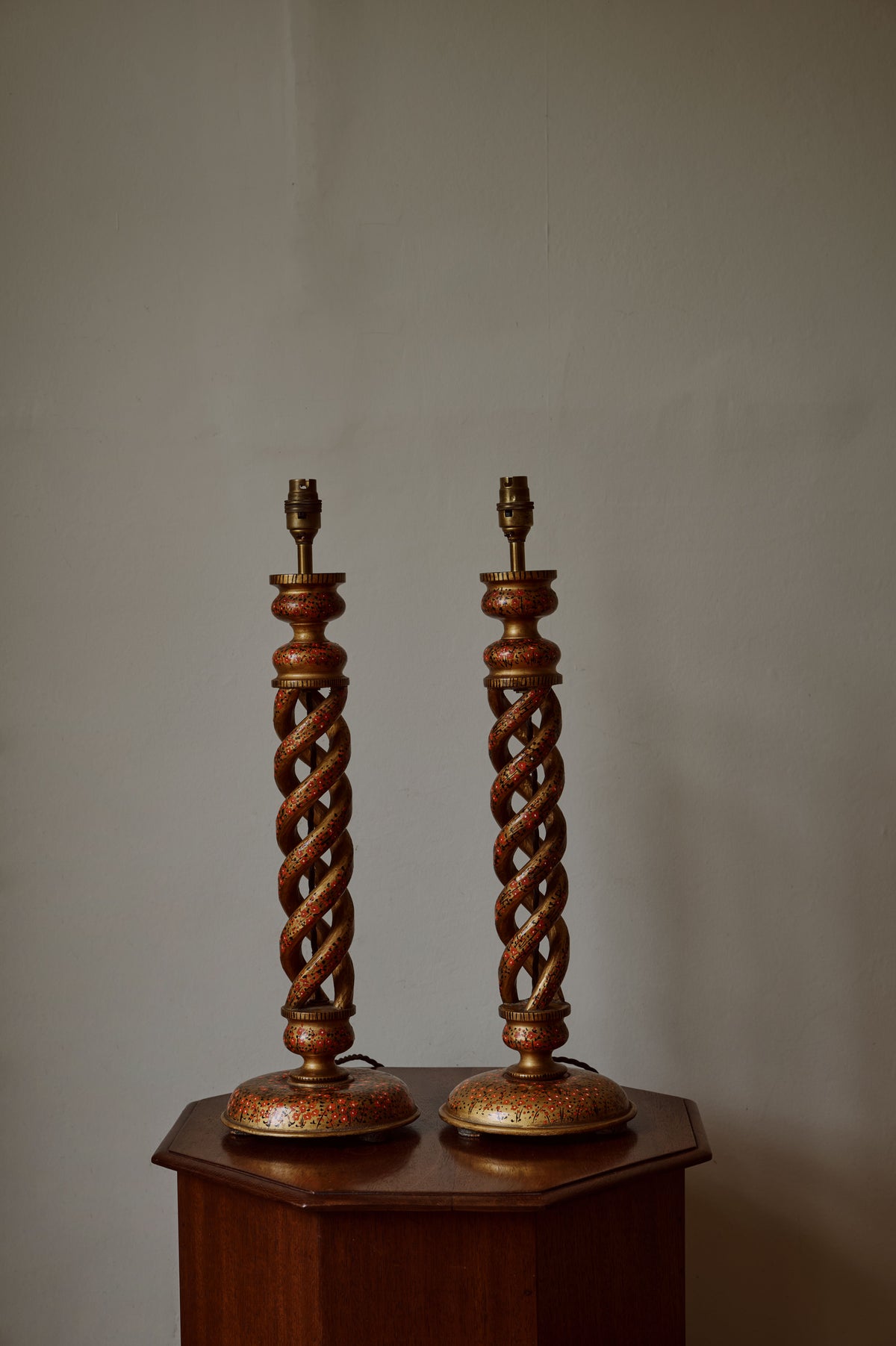 Pair of Kashmiri Hand-Painted Lamps