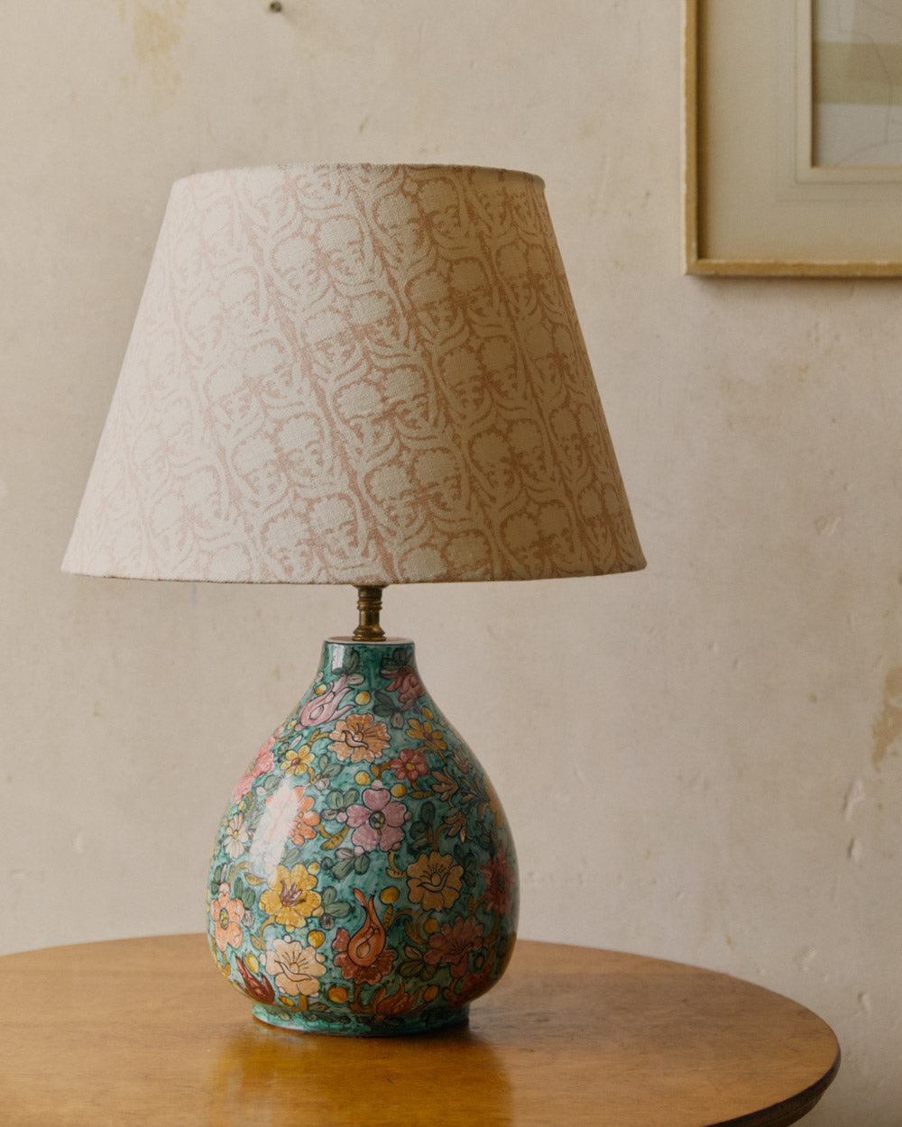 Vintage lamp hand painted with naive flowers image 0