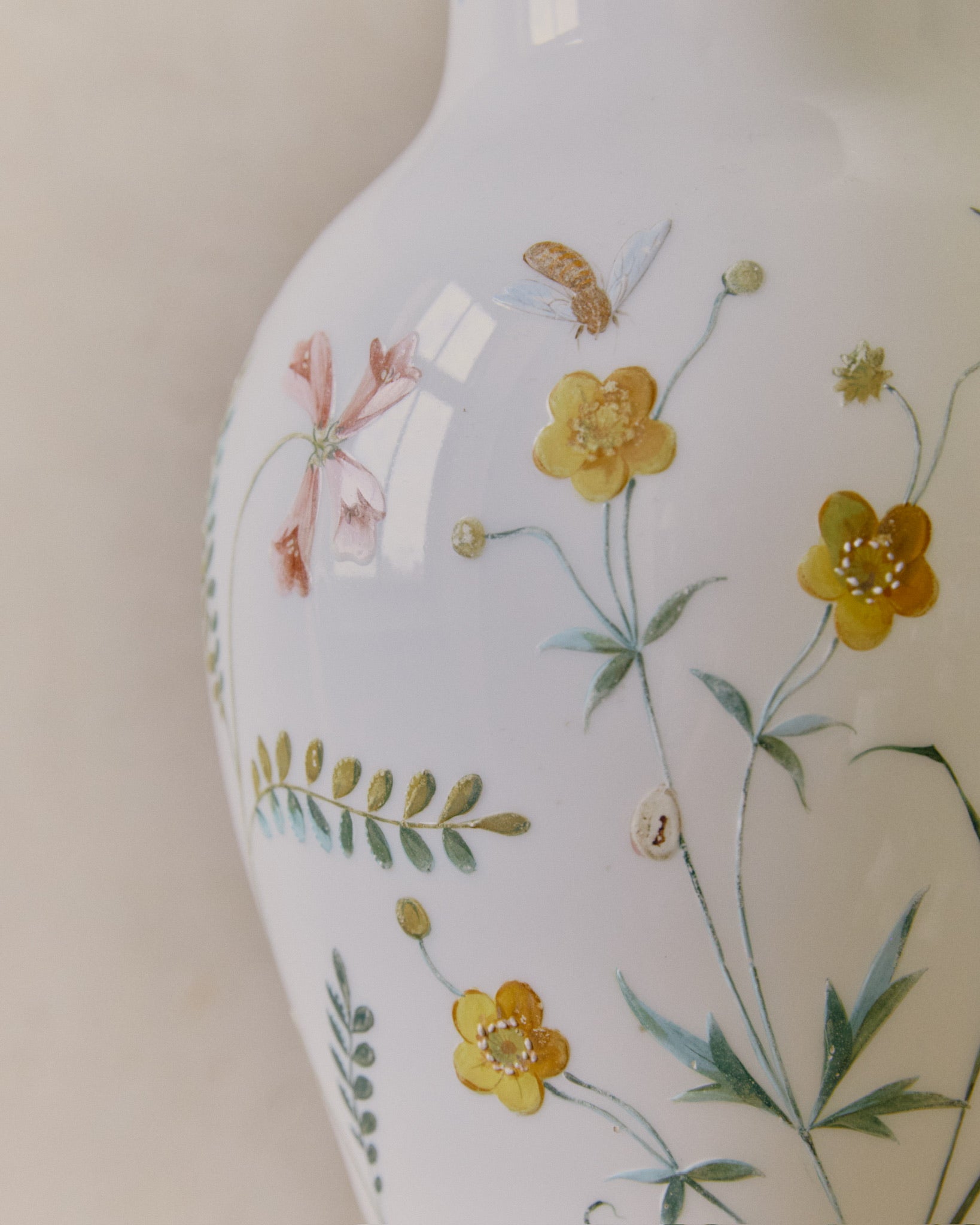 A Beautiful Opaline Glass Lamp Hand Painted