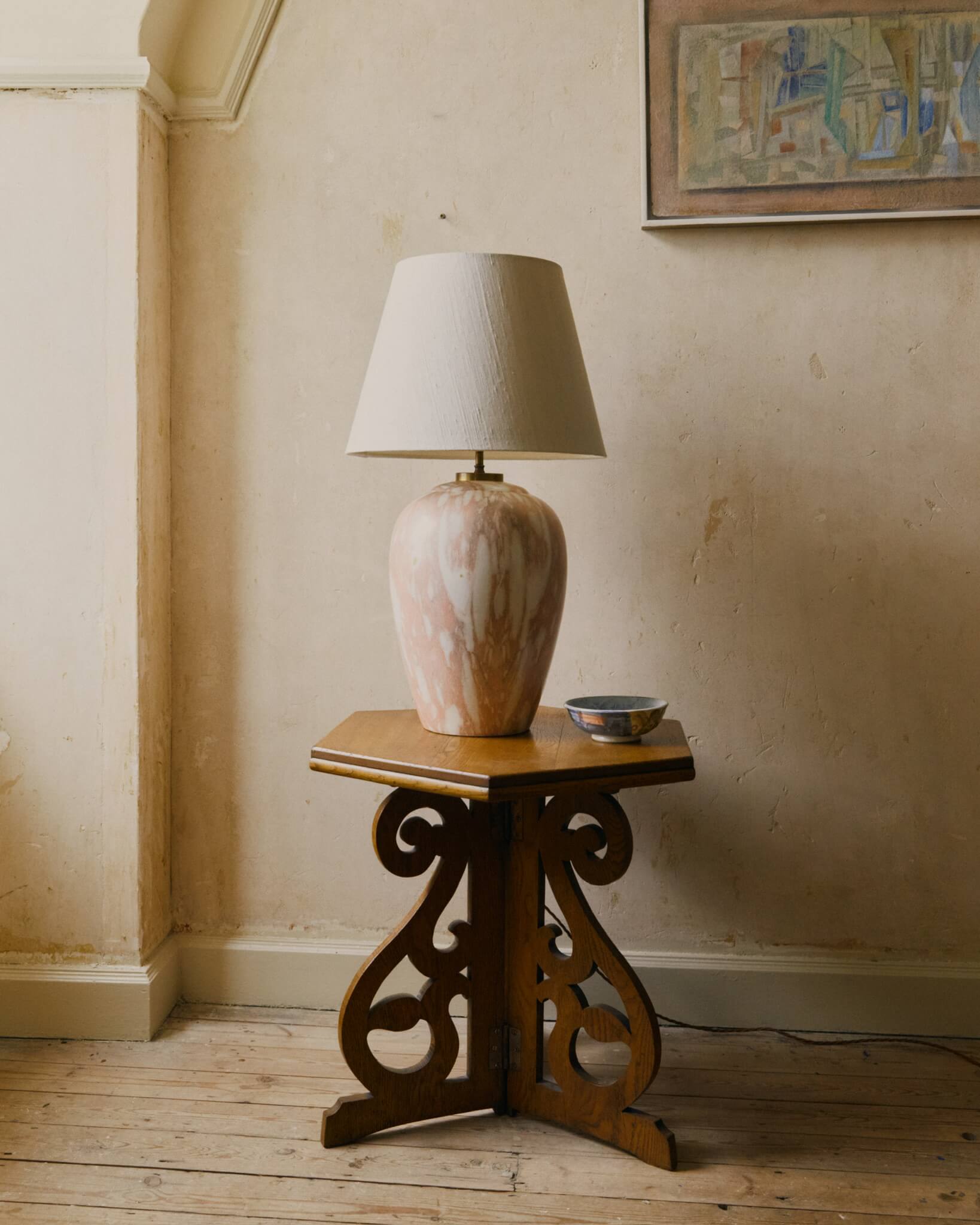 Large Marbled Pink and White Table Lamp image 1