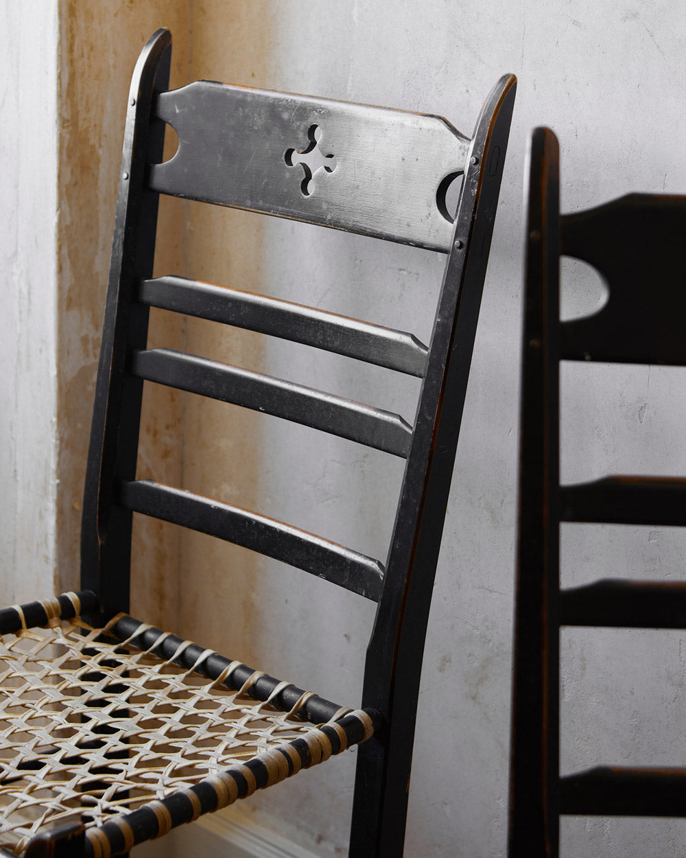 A pair of very rare ebonised ladder backs chairs image 2