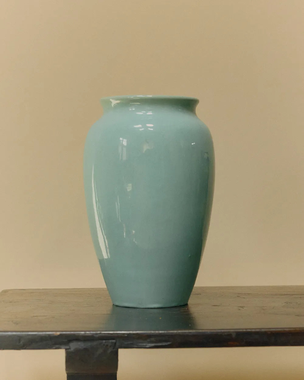Large Nelson McCoy Pottery Turquoise Tall Glaze Vase image 0