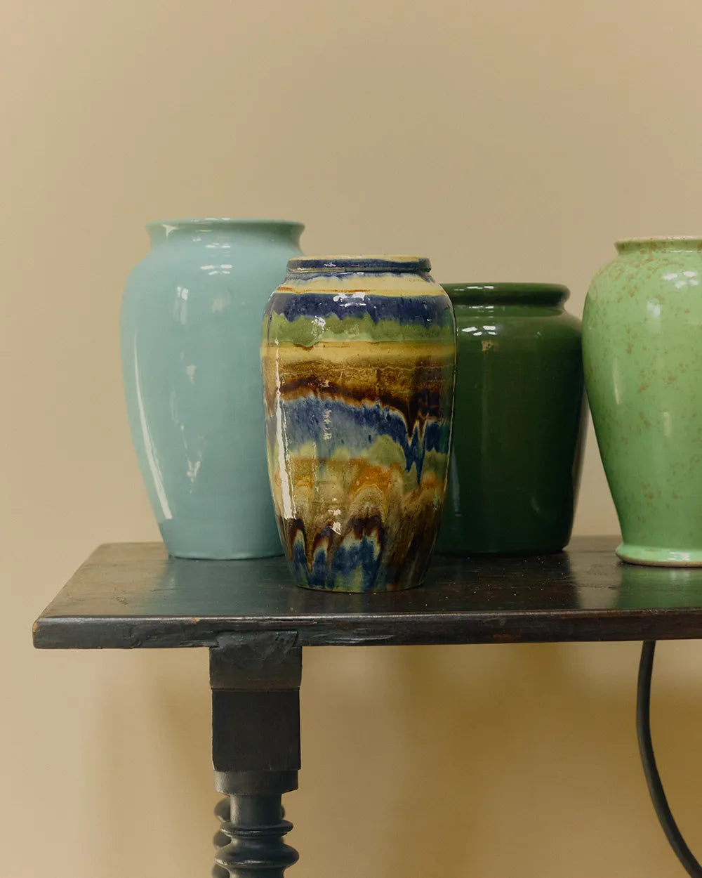 Large Nelson McCoy Pottery Turquoise Tall Glaze Vase image 3