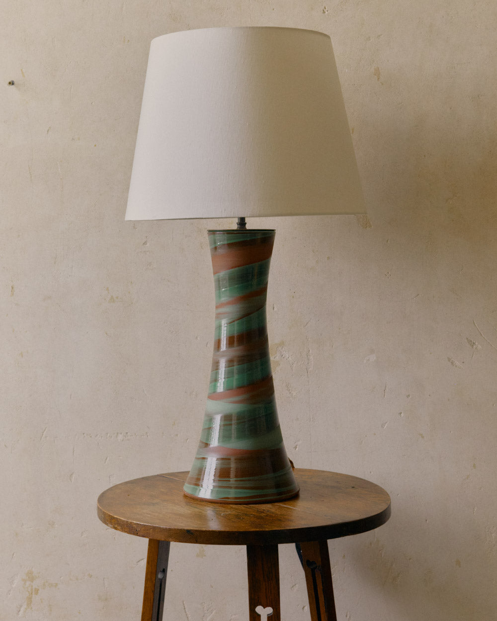 Chocolate brown and green glaze lamp image 0